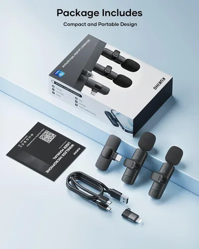Miniatura 7 de Paquete de 2 micrófonos de solapa inalámbricos para iPhone, iPad y teléfono Android, micrófono de solapa Plug and Play, micrófono inalámbrico