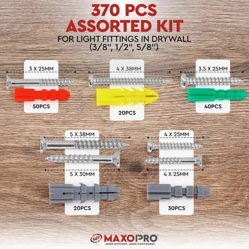 Miniatura 3 de Kit de anclajes y tornillos para paneles de yeso - Kit de anclajes de pared secos de plástico de 370 piezas - Anclajes de pared y tornillos