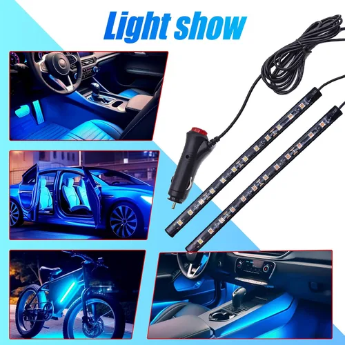 Miniatura 3 de Luces interiores LED DC 12V luz ambiental para asiento de coche, tira de luz LED DRL tira de luz diurna para coche, luces de atmósfera azul Icyblue