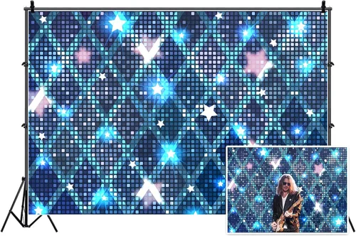 Miniatura 3 de Yeele Telón de fondo de luces de neón de 5 x 3 pies, espectáculo en vivo, discotecas, fondo de fotografía, estrellas, luz con purpurina, cuadrado