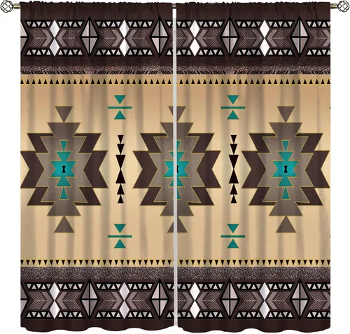 Miniatura 29 de YCness Cortinas aztecas, patrón étnico nativo nativo americano del suroeste, patrón étnico bohemio occidental geométrico para sala de estar