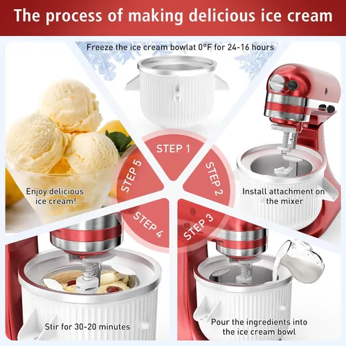 Miniatura 3 de Accesorio para batidora KitchenAid, cuenco de helado compatible con batidoras de soporte de 4.5 cuartos y 6 cuartos de galón o más grandes