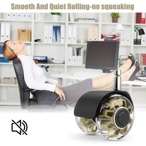 Miniatura 5 de Ruedas giratorias para silla de oficina (juego de 5), ruedas de silla de alta resistencia que soportan 2200 libras, ruedas de goma silenciosas
