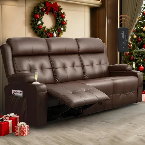 Miniatura 20 de Sofá Reclinable Loveseat para RV, Sofá Reclinable de Masaje de 3 Asientos Abrazador de Pared con USB, Bolsillos Integrados, Portavasos, Sofás Cama