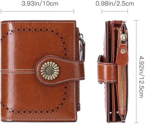 Miniatura 181 de SENDEFN - Billetera pequeña de piel auténtica para mujer, diseño plegable con ventana para tarjeta de identificación