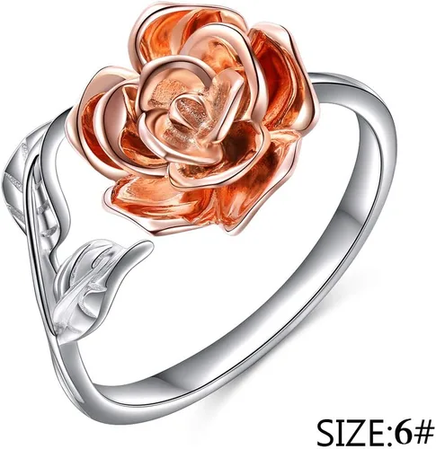 Miniatura 25 de Anillos abiertos ajustables de plata de ley S925, anillo de rosa para mujeres y adolescentes