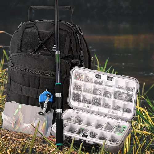 Miniatura 6 de DoubleFill Kit de herramientas de pesca de 484 piezas, kit de mochila de aparejos de pesca, incluye bastones y carretes de pescado, caja de aparejos