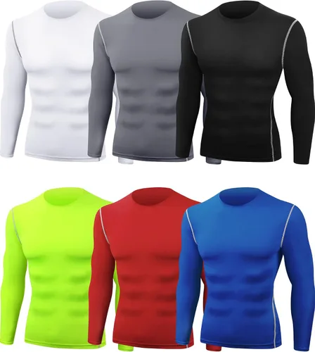 Hicarer Paquete de 6 camisas de compresión atlética para hombre, camisetas de manga larga para entrenamiento, correr, camisetas deportivas