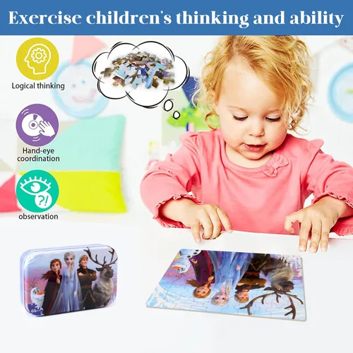 Miniatura 3 de MZZOTOY - Rompecabezas para niños de 4 a 8 años, 60 piezas, para niños de 3 a 5 años, en una caja de metal, rompecabezas educativos para niñas