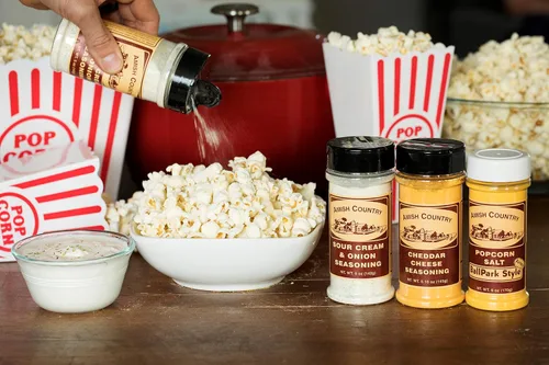 Miniatura 4 de Amish Country Popcorn Paquete variado de condimentos 6 oz BallPark Style ButterSalt - 5.1 onzas de queso cheddar y 5 onzas de condimento de crema