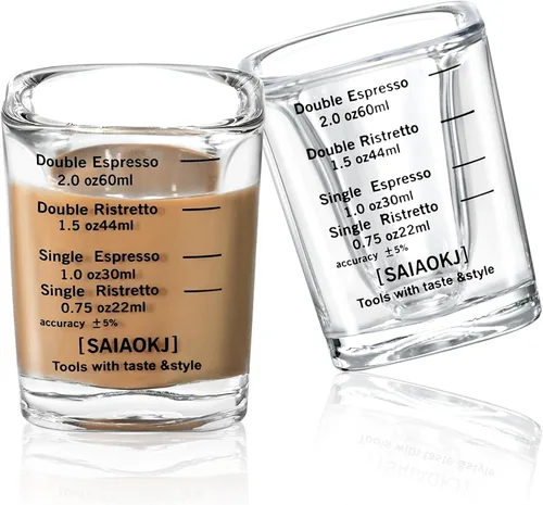 Miniatura 12 de SAIAOKJ Juego de Vasos de Chupito y Taza de Medición 2PAQUETE Vasos de Chupito Espresso de Vidrio Pesado Líquido 26 Mediciones Incrementales 1 OZ, 2