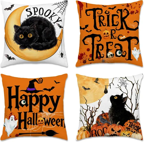 Miniatura 25 de pinata Juego de 4 fundas de almohada de otoño de 18 x 18 pulgadas, almohadas decorativas de otoño para sofá, hogar y exterior, decoración de otoño