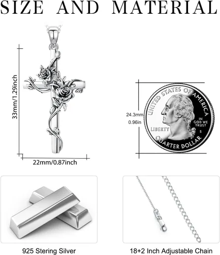 Miniatura 2 de Cross necklace 925 Sterling Silver Rose Crose Pendant Necklace Cross Necklace for Women (A-Rose Cross Necklace)