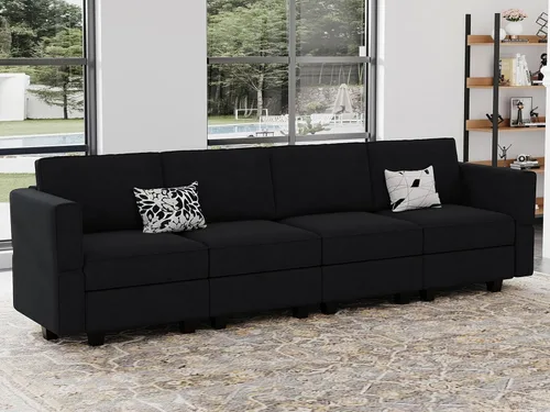 Miniatura 28 de Belffin Módulo de Almacenamiento con Otomana para Sofá Seccional Modular Asiento Cuadrado Cubo de Terciopelo Azul