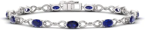 Miniatura 2 de Diamondere Pulsera de zafiro azul de talla ovalada natural y certificada en oro blanco de 14 quilates Pulsera de 4.89 quilates para mujer, longitud