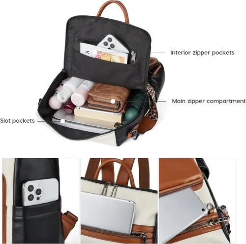 Miniatura 16 de OPAGE - Mochila de cuero para mujer, con borla de moda, bolso de hombro, mochila grande, bolsa de viaje, gris, L