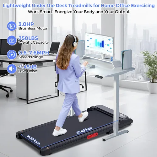 Miniatura 8 de KASSADIN Walking Pad with Handle Bar, 2026 Upgrade Portable Small Treadmill with Handles for Home Small, 3.0HP Under Desk Walking Pad Treadmill with
