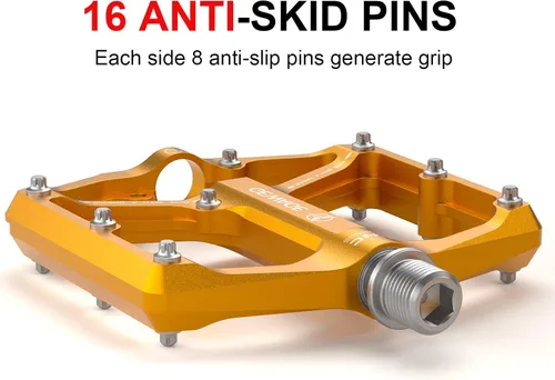 Miniatura 3 de Pedales de bicicleta de carretera/montaña - Pedales de bicicleta de 3 rodamientos - Pedales planos mecanizados CNC de 9/16 pulgadas con clavos