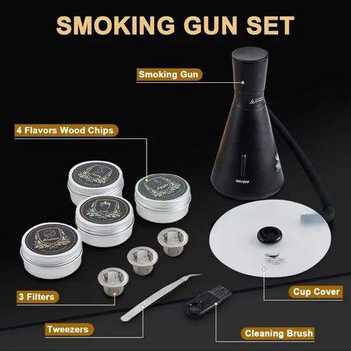 Miniatura 4 de Kit de Pistola de Humo para Cóctel - Kit Completo de Ahumador de Cócteles con 4 Sabores de Madera, Accesorios y Cepillo - Kit de Ahumador de Bebidas