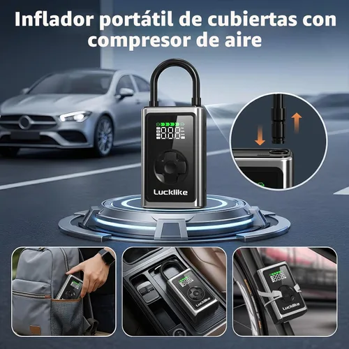Miniatura 7 de Lucklike Compresor de aire portátil para inflador de neumáticos, bomba de bicicleta inalámbrica de 150 PSI, bomba de aire 5 veces más rápida