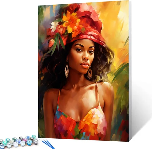 Miniatura 10 de Tucocoo Pintura por números para adultos, kits de pintura al óleo digital sobre lienzo con pinceles y pigmento acrílico, hermoso retrato de niña