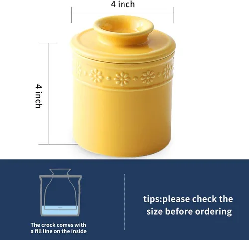Miniatura 3 de Mantequillera de cerámica KOOV, soporte de mantequilla para encimera, vajilla francesa para mantequilla de gran capacidad (Amarillo)