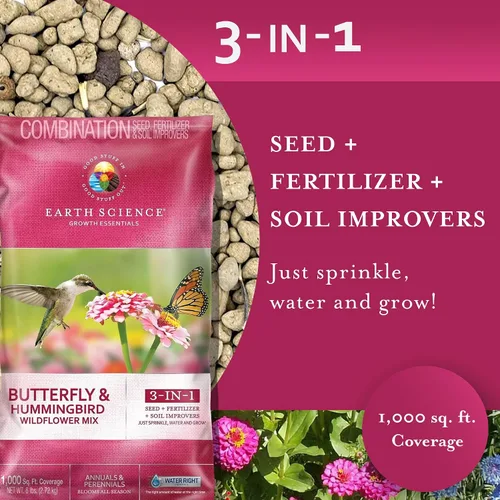Miniatura 5 de Earth Science Mezcla de flores silvestres y colibríes, 6 libras, semillas de flores silvestres 3 en 1 premium, alimentos para plantas