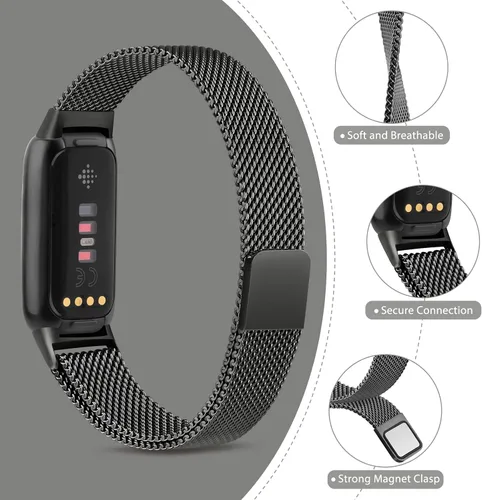 Miniatura 3 de Correa de metal para Fitbit Luxe para mujeres y hombres, correa de repuesto magnética ajustable de malla de acero inoxidable compatible con Fitbit