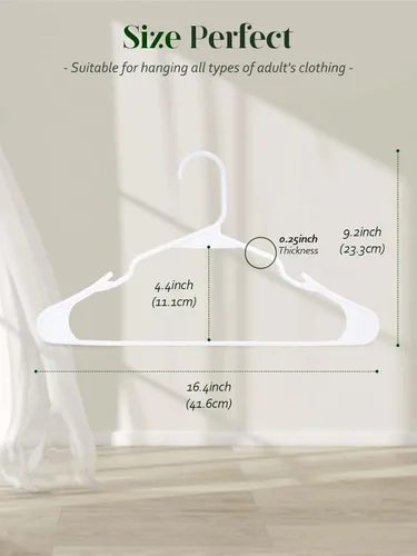 Miniatura 8 de Cozymood Perchas de plástico con muescas, paquete de 50 perchas tubulares para ropa que ahorran espacio, color blanco, delgadas, antideslizantes