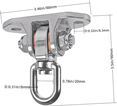 Miniatura 3 de Colgador de columpio resistente de acero inoxidable 304 antideslizante, capacidad de 1200 libras, rotación silenciosa de 360°, juego de columpio