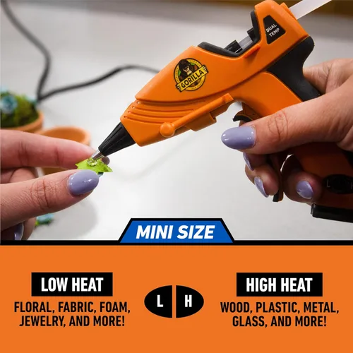 Miniatura 5 de Gorilla Pistola de pegamento caliente (paquete de 1) – Pistola de pegamento caliente de tamaño mini de doble temperatura con boquilla de precisión