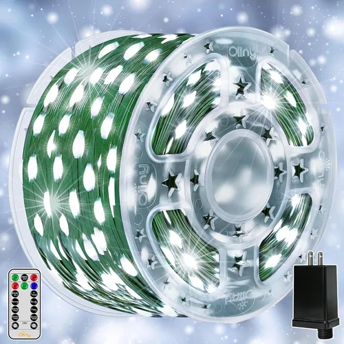 Ollny Luces de Navidad, 198 pies, 600 LED para exteriores, impermeables, con enchufe, luces para árbol de Navidad con 8 modos, control remoto,