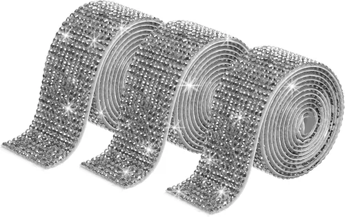 Miniatura 36 de MECCANIXITY 3 rollos de cinta de diamantes de imitación autoadhesiva de 3 yardas y 0.315 in para proyectos de artes y manualidades, pasteles de Beige
