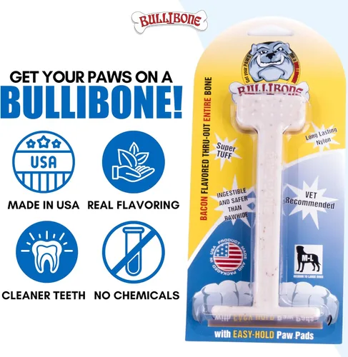 Miniatura 4 de Bullibone Juguete masticable de nailon para perros masticadores agresivos, hueso de higiene dental con sabor a tocino, juguetes duraderos