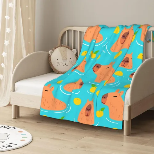 Miniatura 3 de Bonita manta con patrón de animales Capybara, manta suave de franela, acogedora y ligera, regalos de felpa para niños, niñas, mujeres, hombres