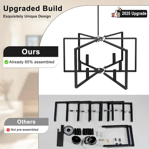 Miniatura 7 de Candelabro negro de granja, lámpara geométrica de 6 luces para comedor, moderna lámpara de techo industrial de metal, luces colgantes rústicas