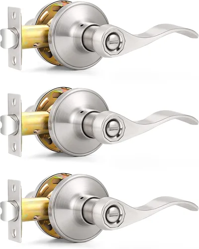 Probrico Manijas de puerta de privacidad estilo ondulado de níquel satinado, manijas de puerta de baño/cama, cerraduras interiores sin llave,