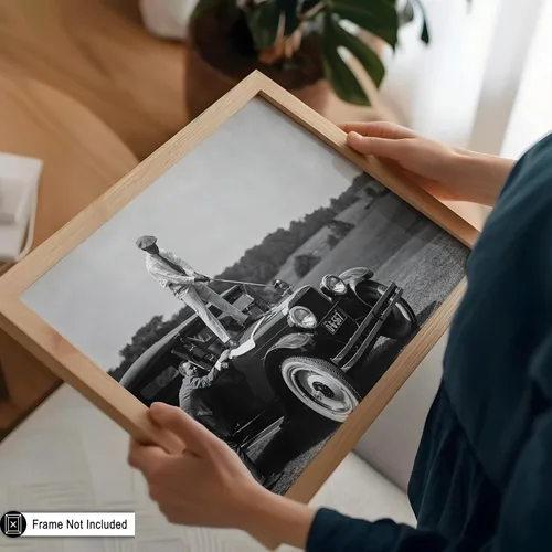 Miniatura 5 de Poster Master Póster vintage de golfista en la parte superior del auto antiguo, impresión deportiva retro, arte clásico para automóvil, arte