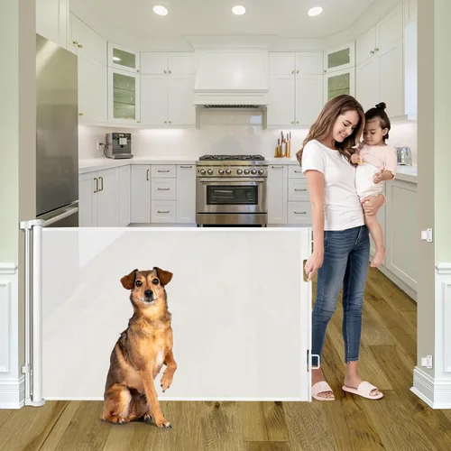 Miniatura 23 de Puerta de Bebé Retráctil Extra Ancha de 85 Pulgadas para Interiores, Puerta de Bebé Extra Larga para Exteriores, Puerta Extra Grande para Perros