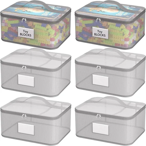 Miniatura 11 de Juego de 4 bolsas de almacenamiento de juguetes con cremallera para niños y niñas, bolsas organizadoras grandes de PVC con bolsillos laterales