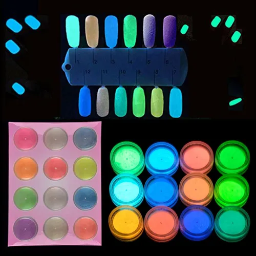 Miniatura 3 de Polvo que brilla en la oscuridad, 24 frascos de pigmento luminoso en polvo de fluorescencia nocturna, 12 colores, resina epoxi luminosa, polvo de 24