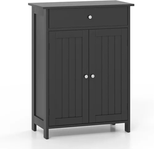 Miniatura 10 de Tangkula Gabinete de Almacenamiento para Baño, Organizador de Piso Independiente con 2 Puertas y 1 Estante Ajustable, Muebles Modernos para Baño
