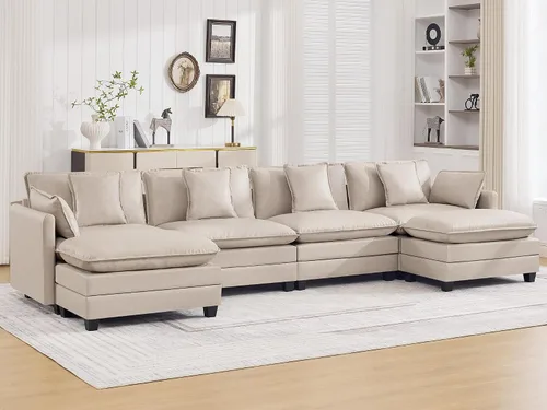 Miniatura 62 de Otomán de Sofá Moderno de Chenille Nube de 35'', Otomán Rectangular para Sofá Seccional Modular, Beige