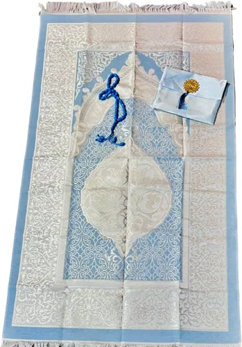 Miniatura 11 de Tapete de oración islámica, alfombra de oración turca con bolsa y sellado de adornos, alfombrilla de oración portátil con práctica bolsa