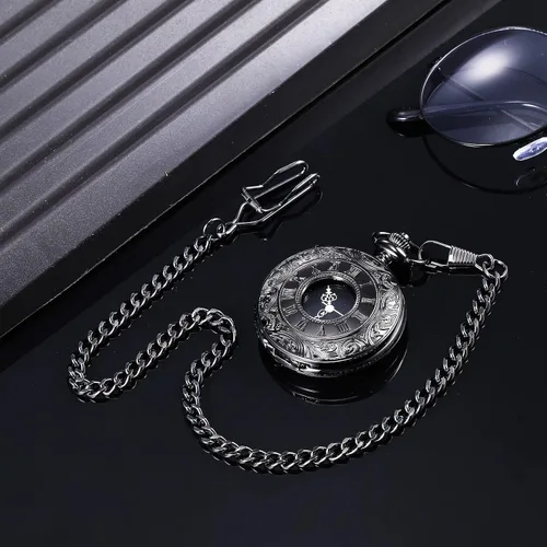Miniatura 6 de Hicarer Reloj de bolsillo clásico de cuarzo con escala de números romanos y cinturón de cadena