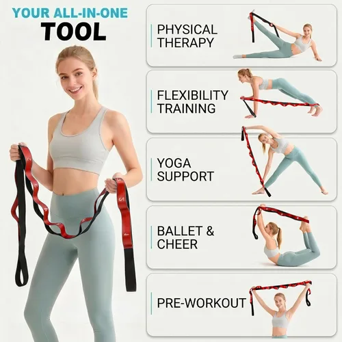 Miniatura 7 de Acozycoo Correa de estiramiento con 10 bucles, correa de yoga para terapia física, entrenamiento en casa, entrenamiento de pilates y flexibilidad