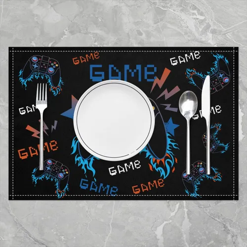 Miniatura 2 de Juego de 4 manteles individuales de videojuegos de 12 x 18 pulgadas, patrón de consola de juegos de dibujos animados, alfombrillas de cocina