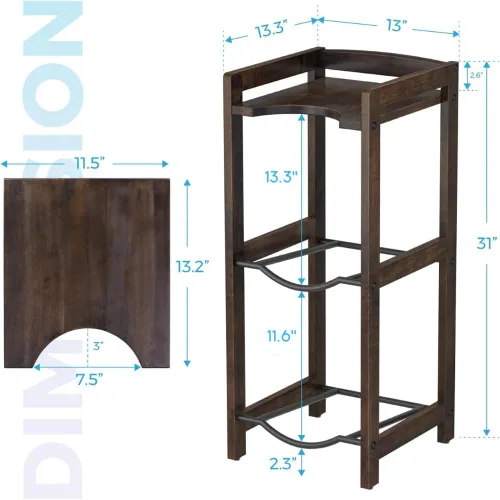 Miniatura 2 de Soporte para jarra de agua de 5 galones con estantes superiores, soporte dispensador de agua de madera maciza natural de 31 pulgadas de alto