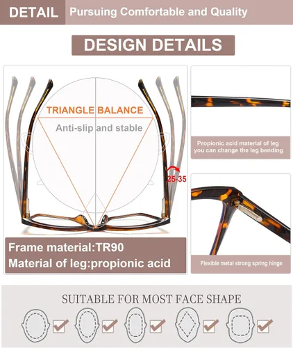 Miniatura 4 de EYEURL Oversized Cat Eye Reading Glasses for Women Blue Light Computer Readers Spring Hinge Fashion Large Eyewear