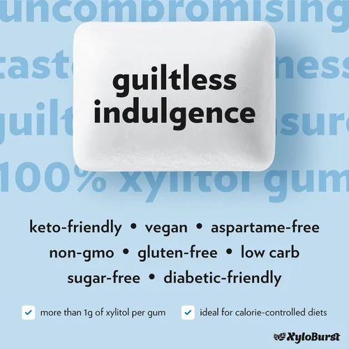 Miniatura 7 de XyloBurst Goma de mascar de xilitol Sin azúcar, sin gluten, apto para dieta cetogénica Goma de mascar sin aspartamo para la salud bucal Menta